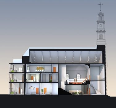 Section plan, housing units & sanctuary