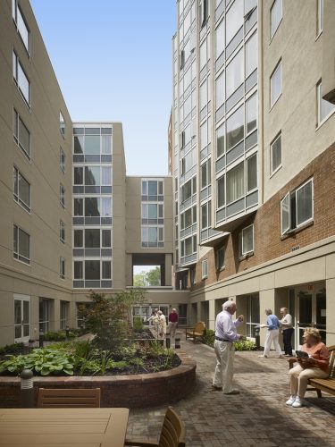 Courtyard between the addition and the existing building