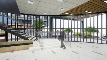 Lobby of the Administration Building Overlooking Public Plaza